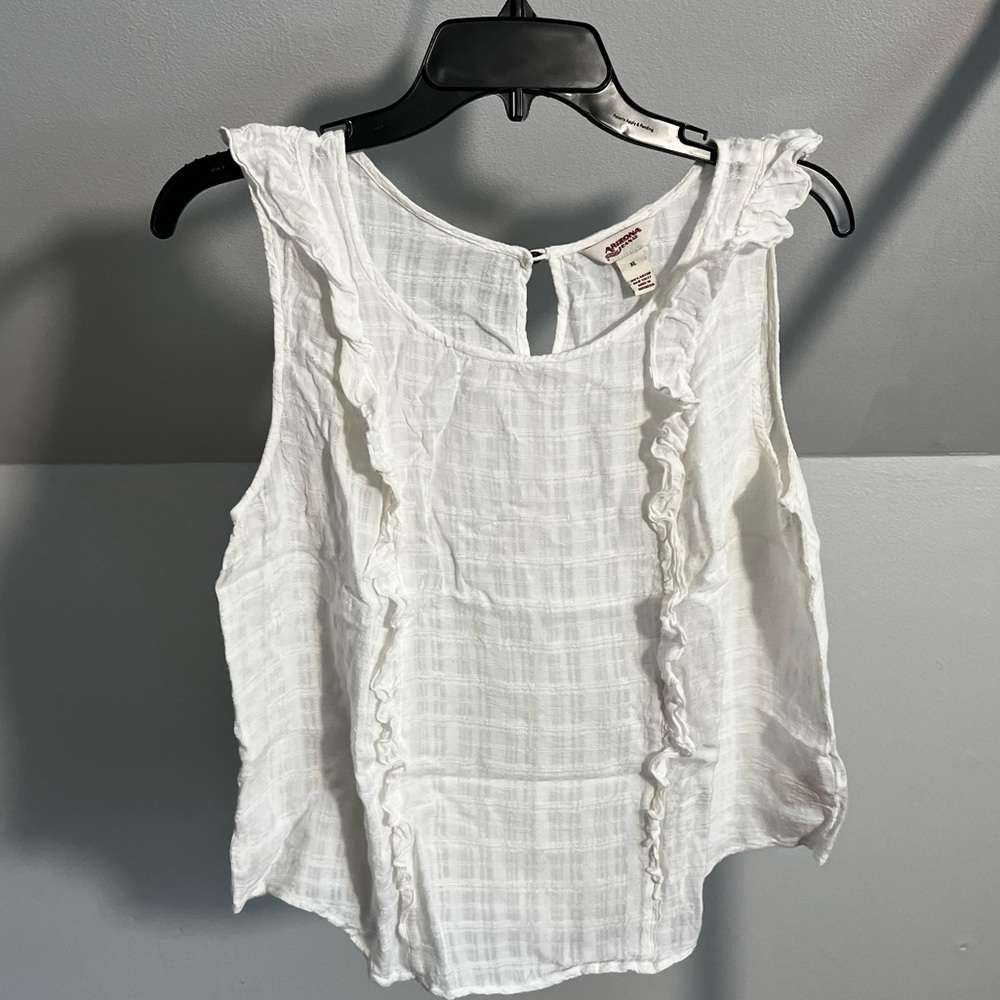 Arizona Jeans White Checkered Tank Top Blouse with Ruffles XL